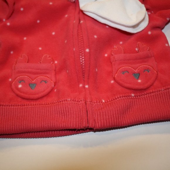 Carter's New Born zip up pink w white polka dots hoodie with white socks - Picture 2 of 5